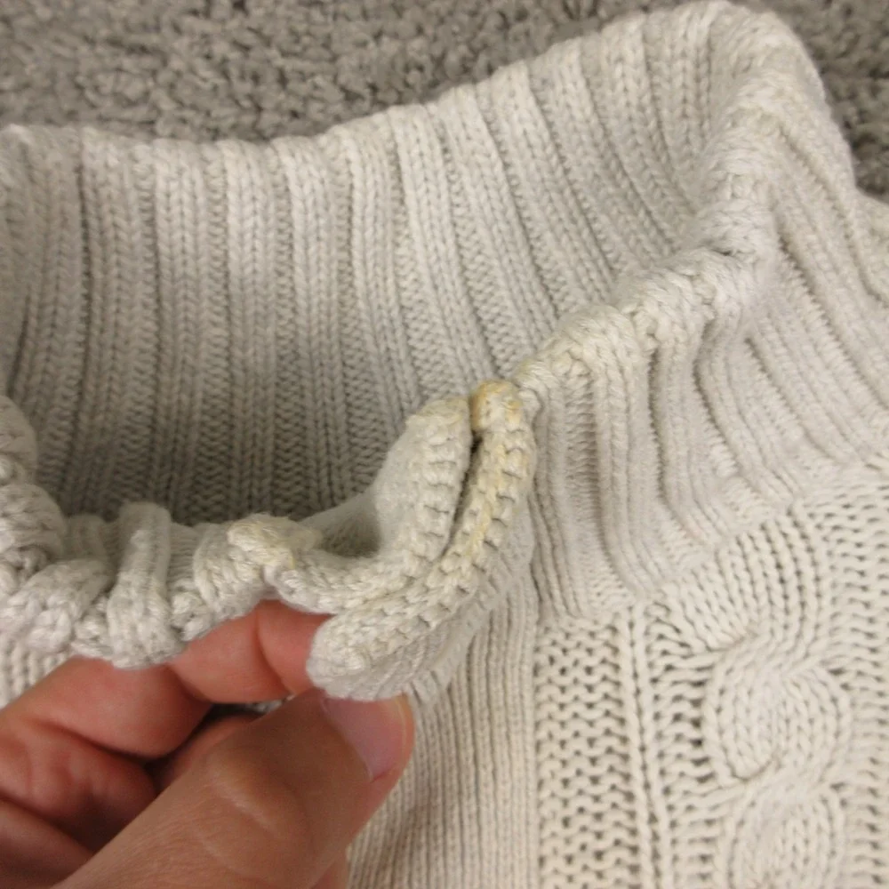 Banana Republic Sweater Mens XL Cream Cable Knit Fisherman 1/4 Button Mock Neck
